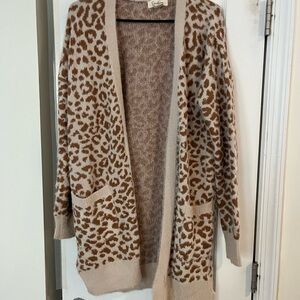 Jessica Simpson Beige and Brown Leopard Print Open-Front Cardigan